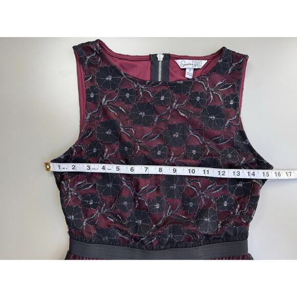 VTG Y2K Womens Lace Tulle Dress 3 Burgundy Black Whimsigoth Mall Goth Fairycore - Picture 5 of 14